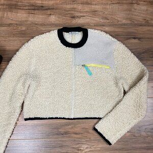 T by‎ Alexander Wang Cropped Sherpa Sweater Women's Size M Color Cream